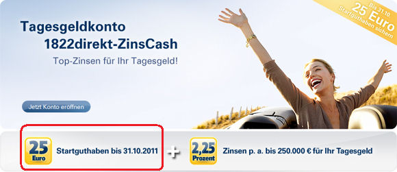 Bonus beim Tagesgeld der 1822direkt mit Haken