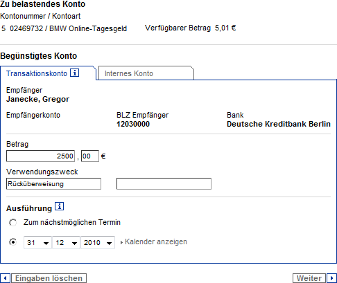 berweisung aus dem Online-Banking