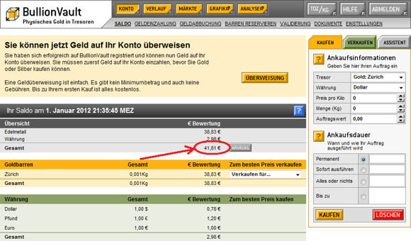 Konto bei BullionVault