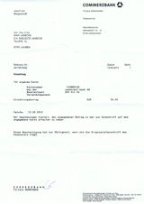 Quittung ber die Einzahlung von der Commerzbank