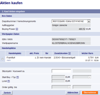 Ordermaske zum Aktienhandel bei der DiBa