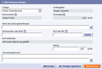 berweisungsmaske bei der ING-DiBa