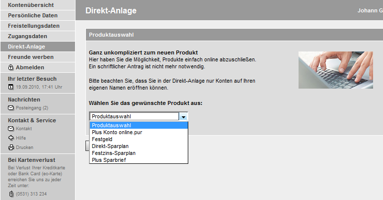 Weitere Produkte knnen direkt aus dem Banking-Portal erffnet werden