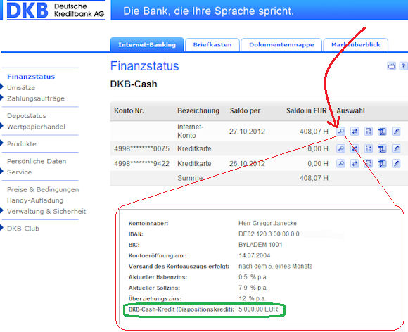 Bildschirmdruck vom DKB-Konto Dispokredit