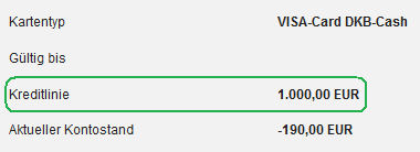 Bildschirmdruck aus dem Online-Banking - Kreditkarten-Limit