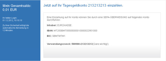 Kontoverbindung Eurokasse