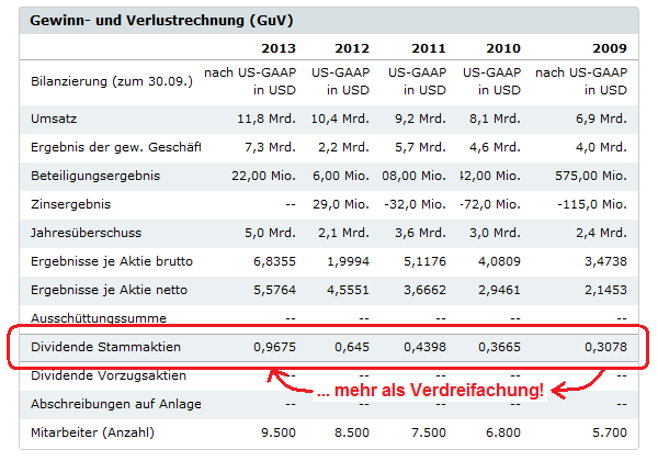 Gewinn- und Verlustrechnung von Visa