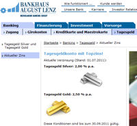 Tagesgeld, Silber und Gold vom Bankhaus Lenz