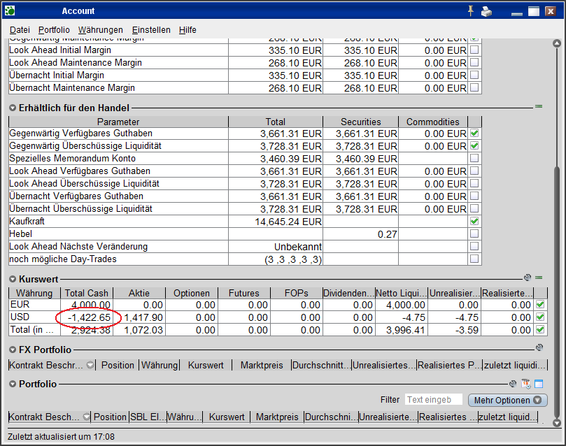 Whrungspositionen, bersicht EUR und USD