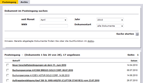 Kontoauszge, Orderauftrge und Weiteres in der Online-Postbox