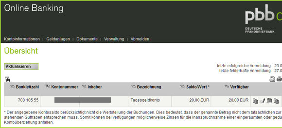 Online Banking der pbb direkt