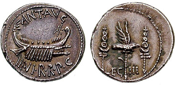 2 Rmische Silbermnzen „Denar“ von 32 v. Chr.