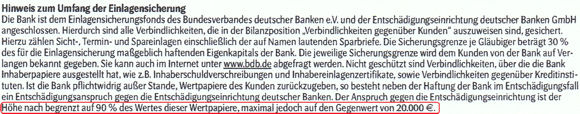 Hinweis zur Einlagensicherung der Santander