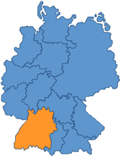 Deutschlandkarte mit dem Gebiet der Sparda Bank Baden-Württemberg