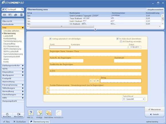 berweisungsformular in der Software