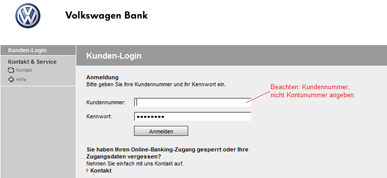 Volkswagenbank online