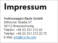 Impressum der Volkswagen Bank
