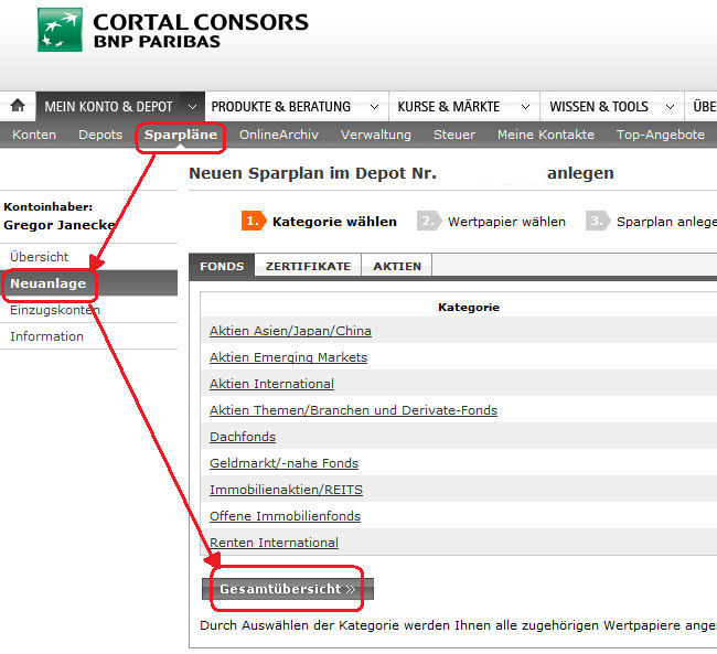 Cortal Consors Sparplan anlegen