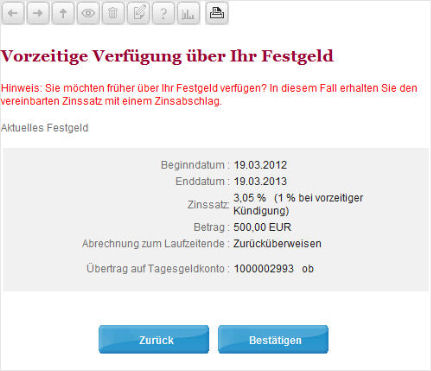 Festgeld vorzeitige Verfügung Festgeld vorzeitige Verfügung