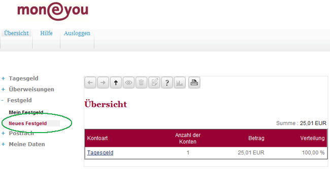 MoneYou Konto Kontoübersicht bei MoneYou - hier Tagesgeld