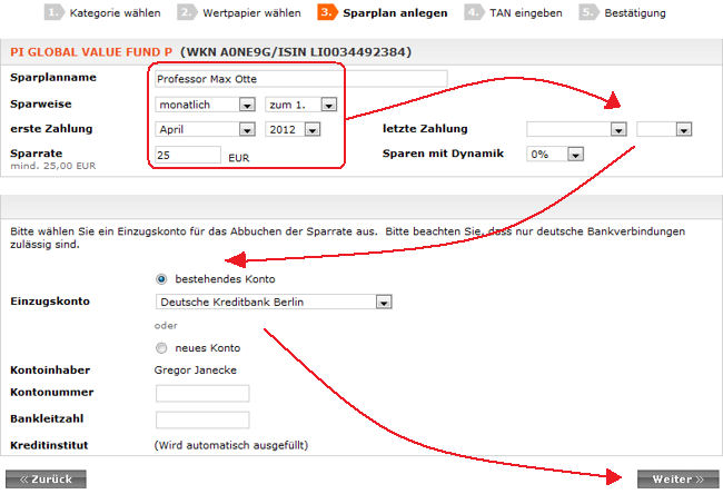 Sparplan-Einstellungen