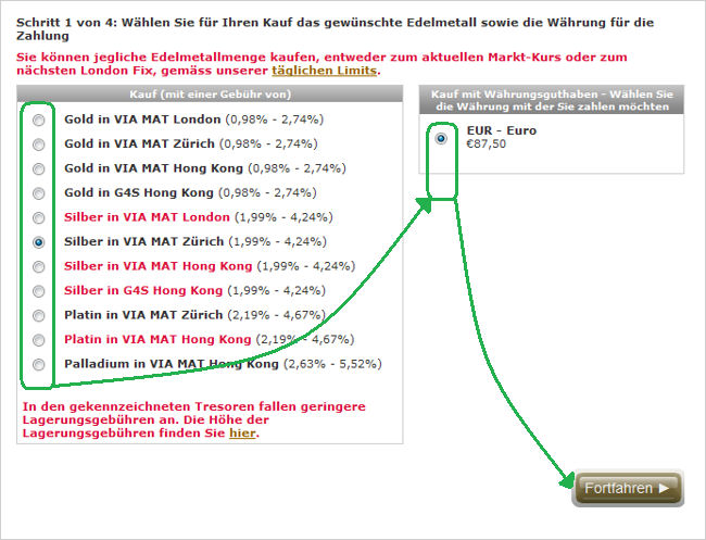 Goldmoney: Lagerort auswählen