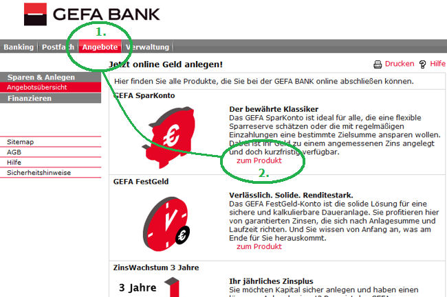 Bildschirmdruck aus dem Online-Banking der Bank