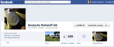 Facebook-Seite der Deutsche Rohstoff AG