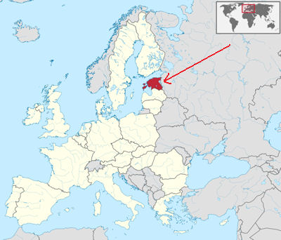 Hier liegt Estland! Estland auf Europakarte markiert.