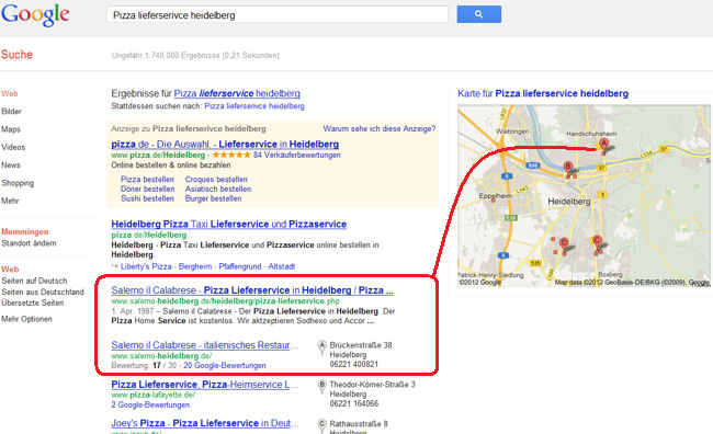Pizza-Lieferservice in Heidelberg (Google-Suche)