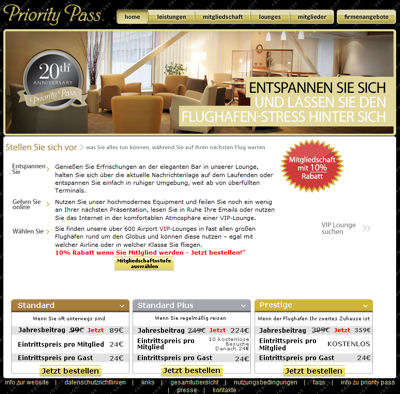 Online Site vom Priority Pass