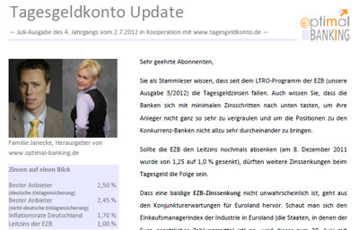 Tagesgeld-Newsletter erste Seite