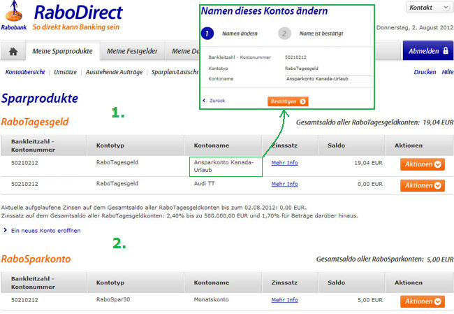 Bildschirmdruck vom Online-Banking der RaboDirect