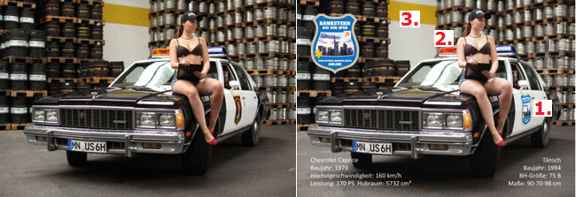 So entstand aus einem Foto die Postkarte Vor- und nach der Bearbeitung: 2x Police Car