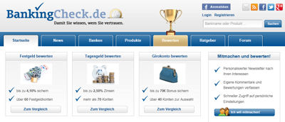 Bildschirmdruck der Internetseite BankingCheck