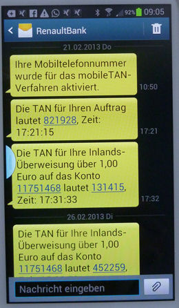 TAN per SMS von der Renault Bank