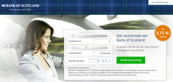 Kreditrechner vom Autokredit der Bank of Scotland
