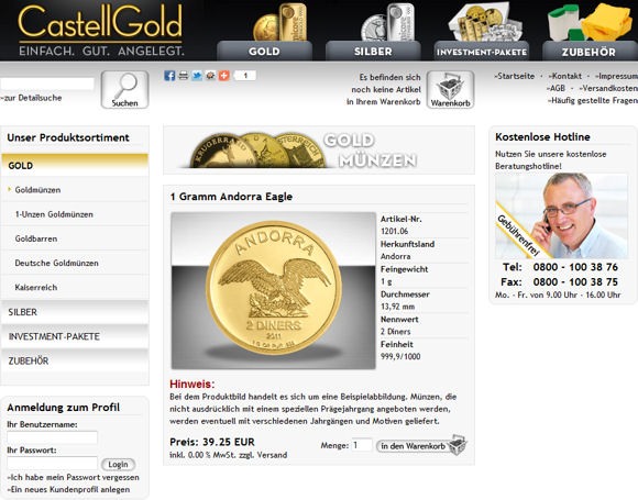 Andorra Gold im Online-Shop von Castell Gold