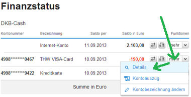Bildschirmdruck aus dem Online-Banking - Kreditlimit der DKB Visa Card prüfen