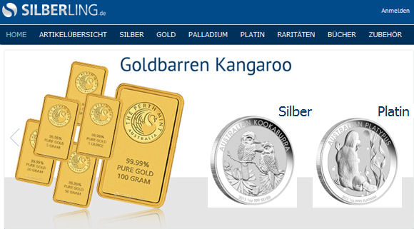 Goldbarren sowie Silber- und Platinmünzen aus der Perth Mint