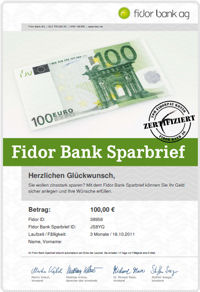 Fidor Online-Sparbrief mit Zertifikat