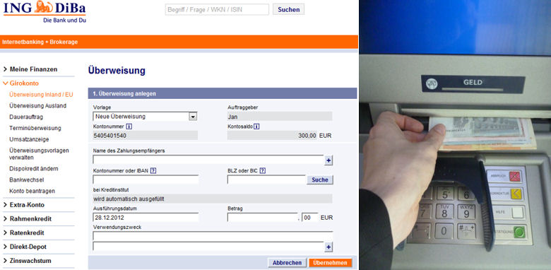 So sieht das Online-Banking und die Bargeldversorgung der ING-DiBa aus