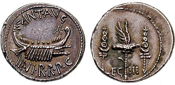 2 Römische Silbermünzen „Denar“ von 32 v. Chr.
